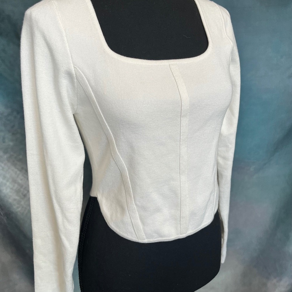 Altar State Womens White Square Neck Long Sleeve‎ Cropped Knit Sweater Top M - Picture 5 of 7